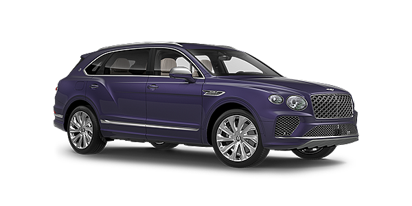 Bentley Porto Bentayga Extended Wheelbase Mulliner luxury SUV front three quarter in Tanzanite Purple paint